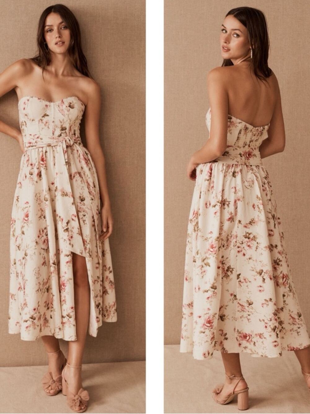 V. CHAPMAN Valentina Floral Strapless Tie Waist Midi Dress Size 12